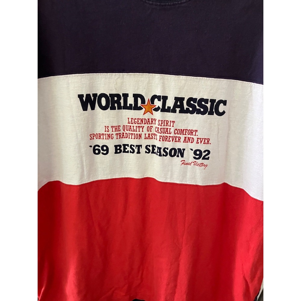 Vintage GAP COLORBLOCK STRIPE T-SHIRT Red/Blue/White 1969-1992 Single Stitch XL - Picture 3 of 5